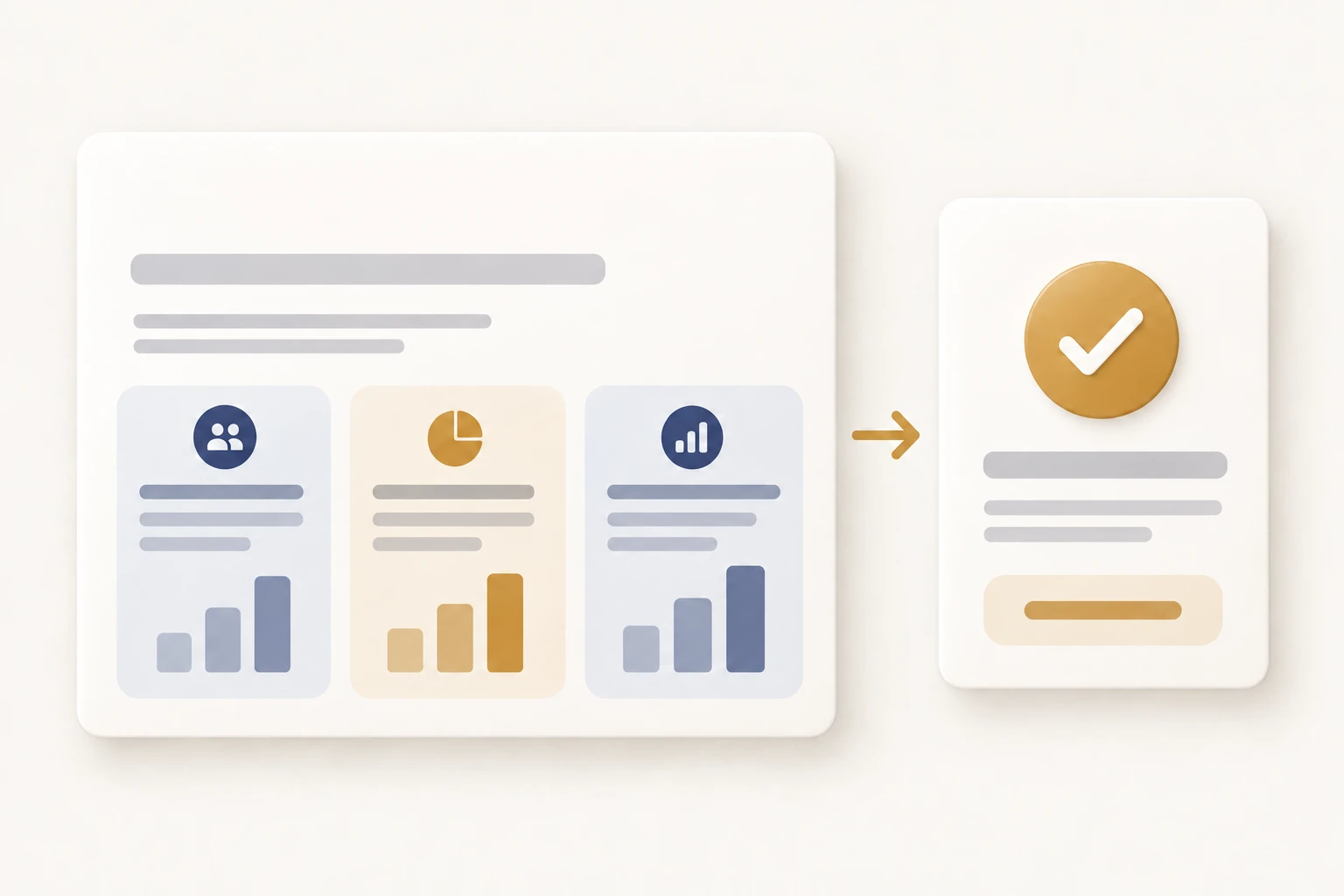 A research brief connects to a next-step card
