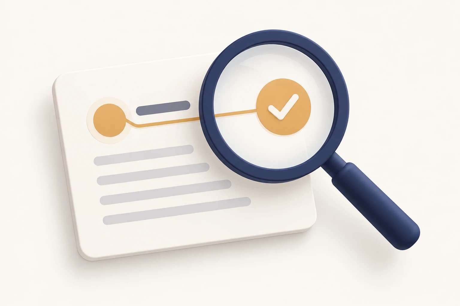 A magnifying glass checks the source link on a research card