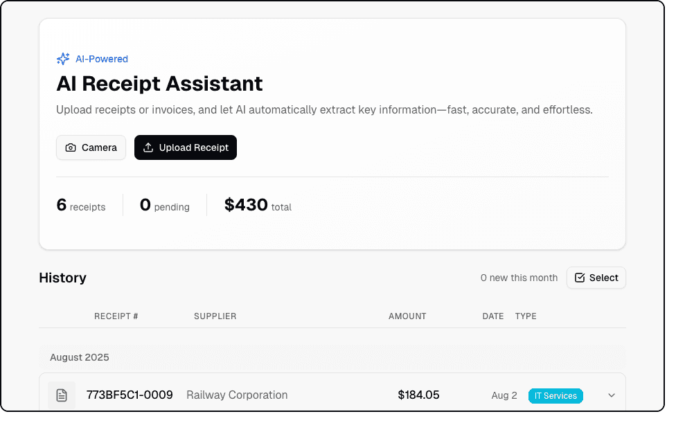 AI receipt assistant built as a working Teable app