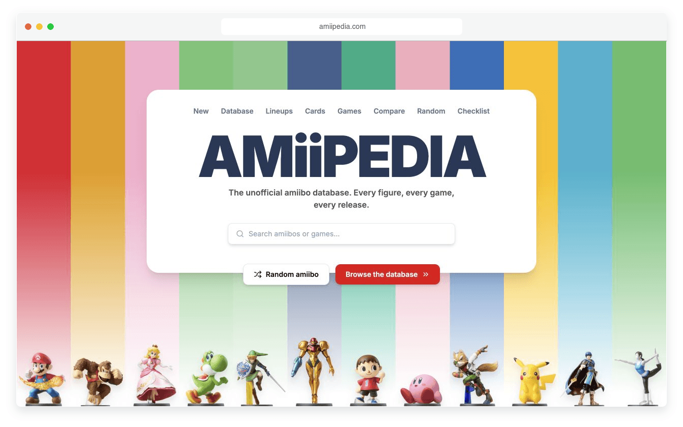 Die mit Teable erstellte Amiipedia-Website mit Suchfunktion