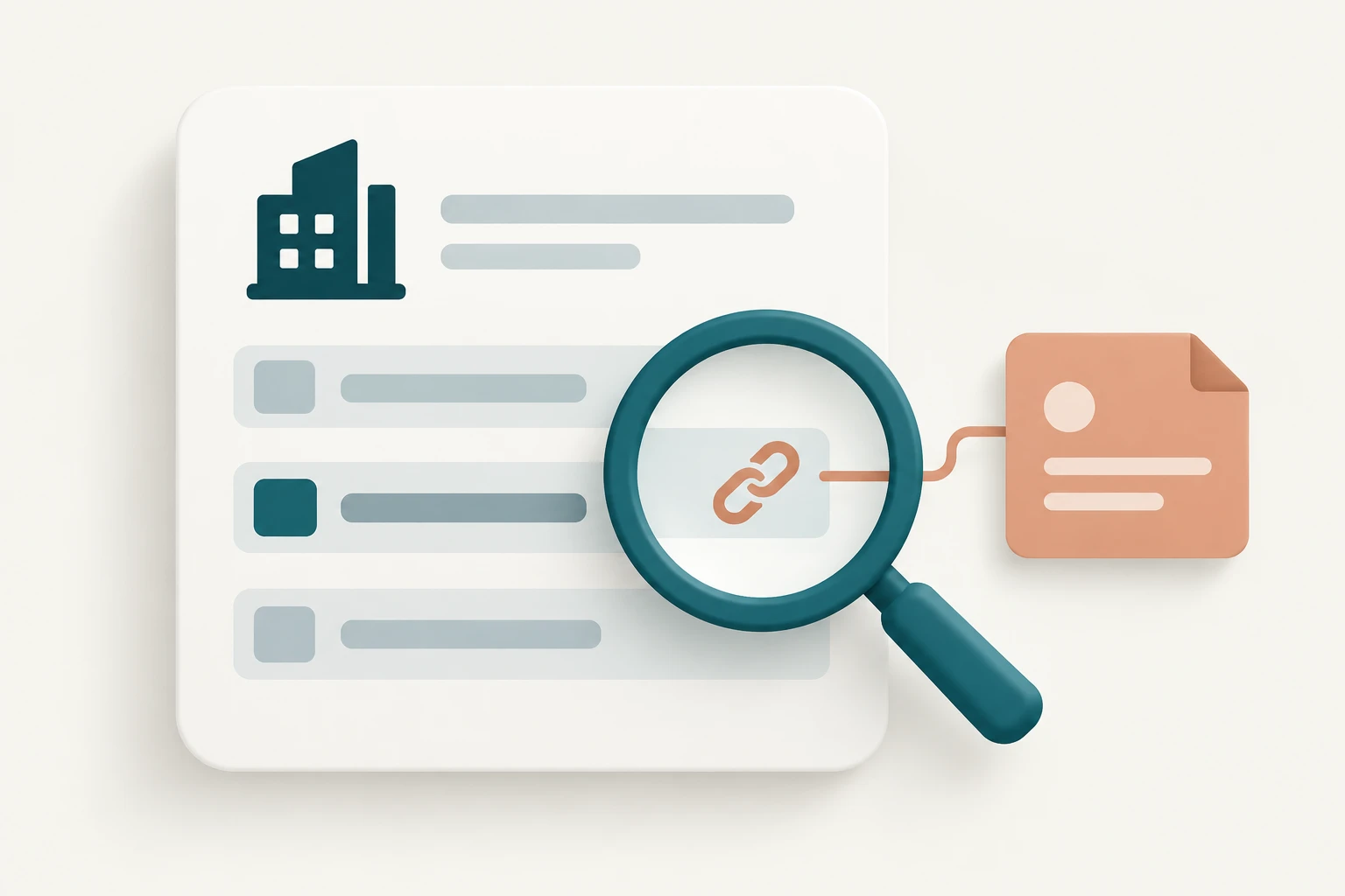 A magnifying glass connects a proposed company field to its source