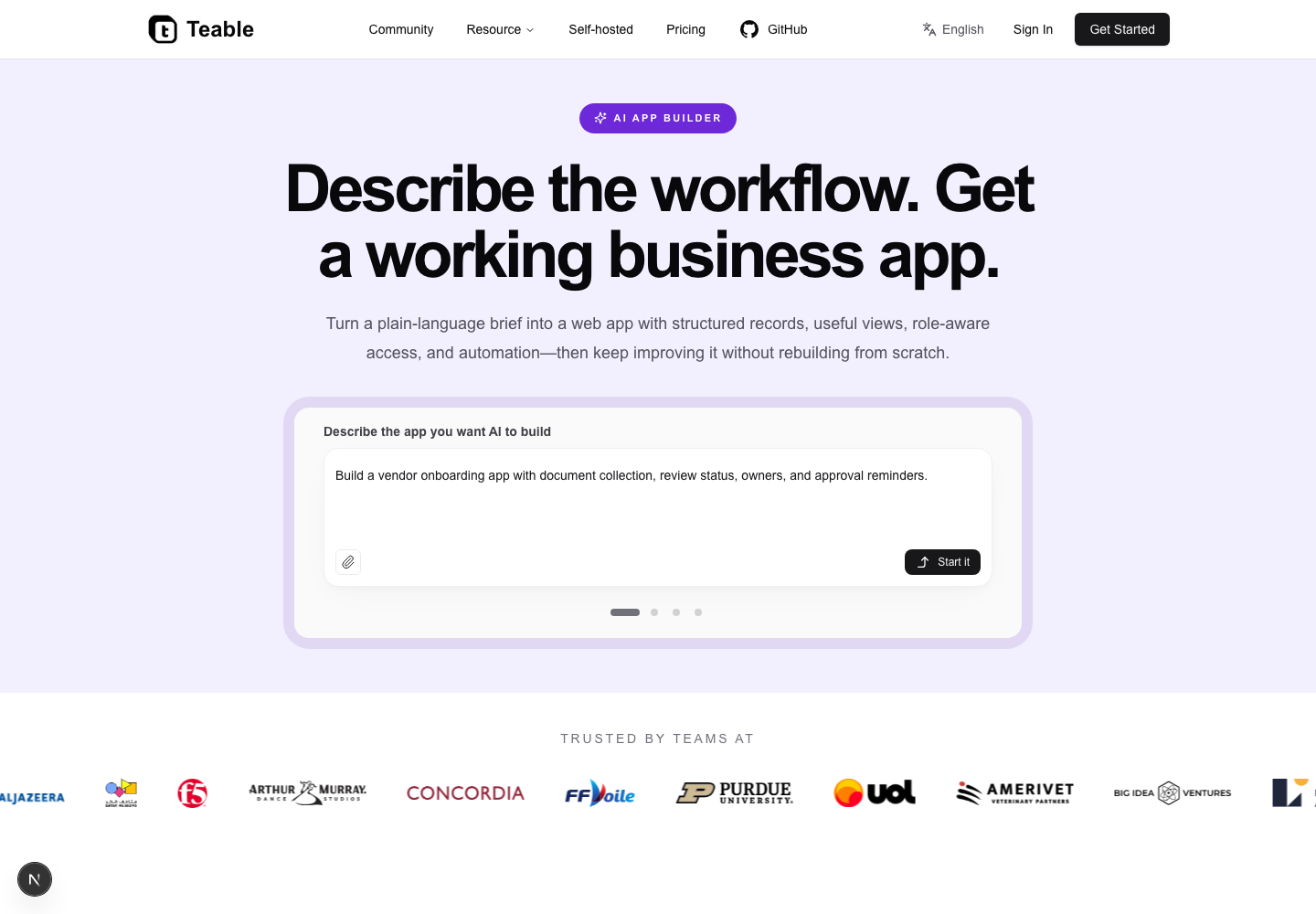 AI App Builder page showing an app generated from a prompt