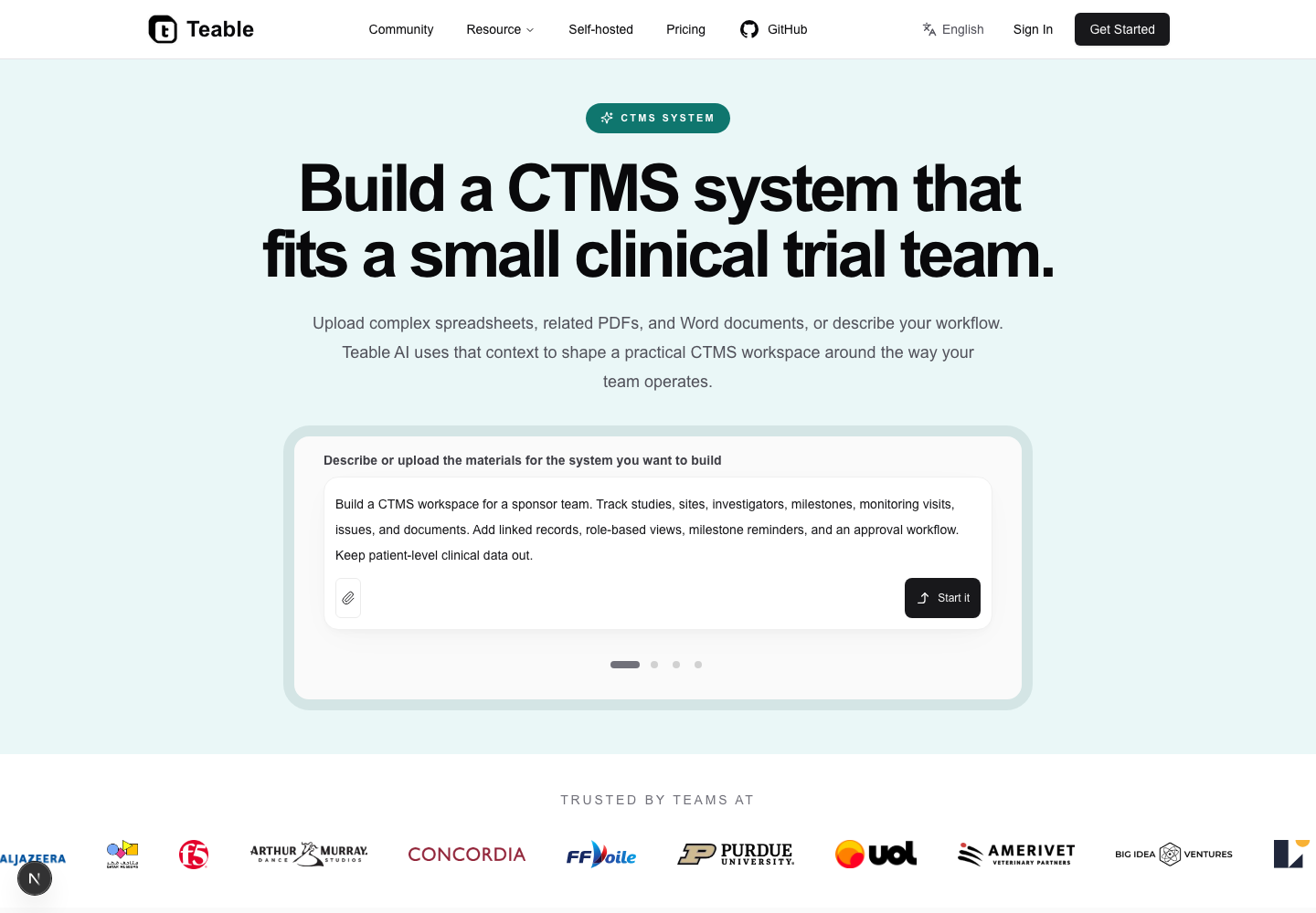 CTMS System page showing clinical trial operations and study tracking